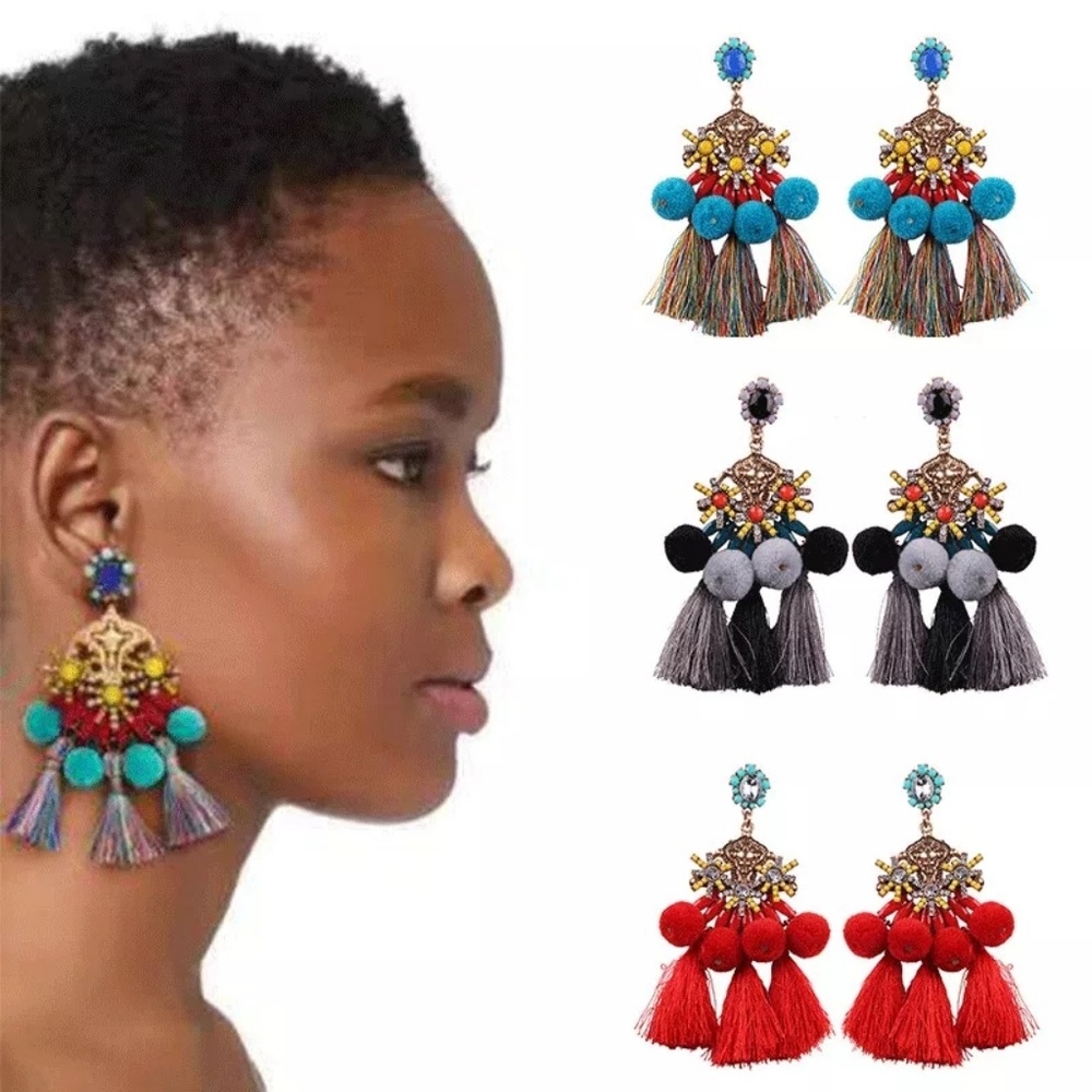 Tassel pom pom earrings